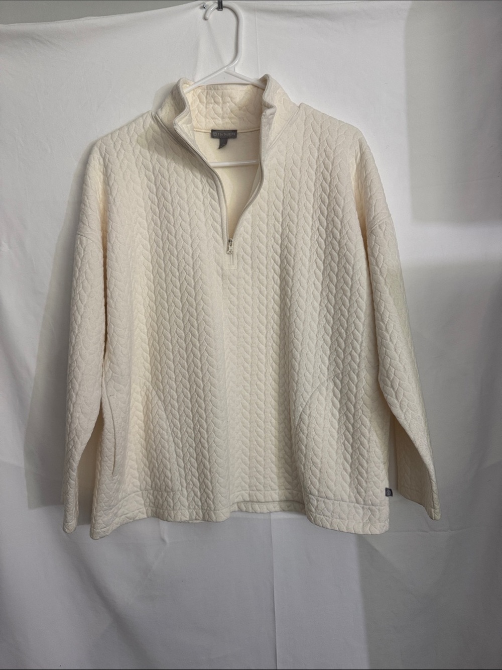 Talbots Cream Quilted Half-Zip Pullover Sweater